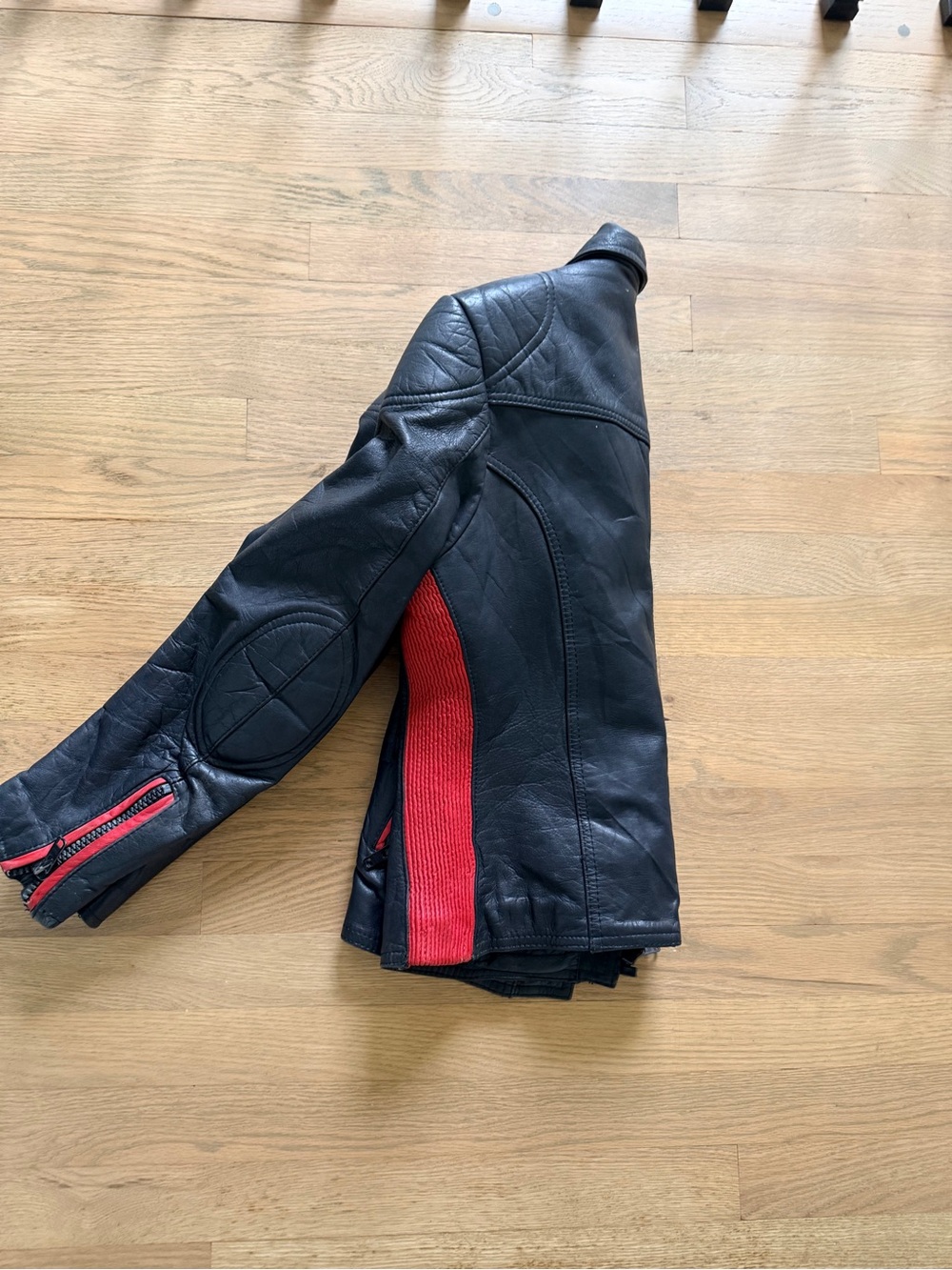 Black Leather Motorcycle Jacket with Red Trim - Women's - Picture 5 of 15